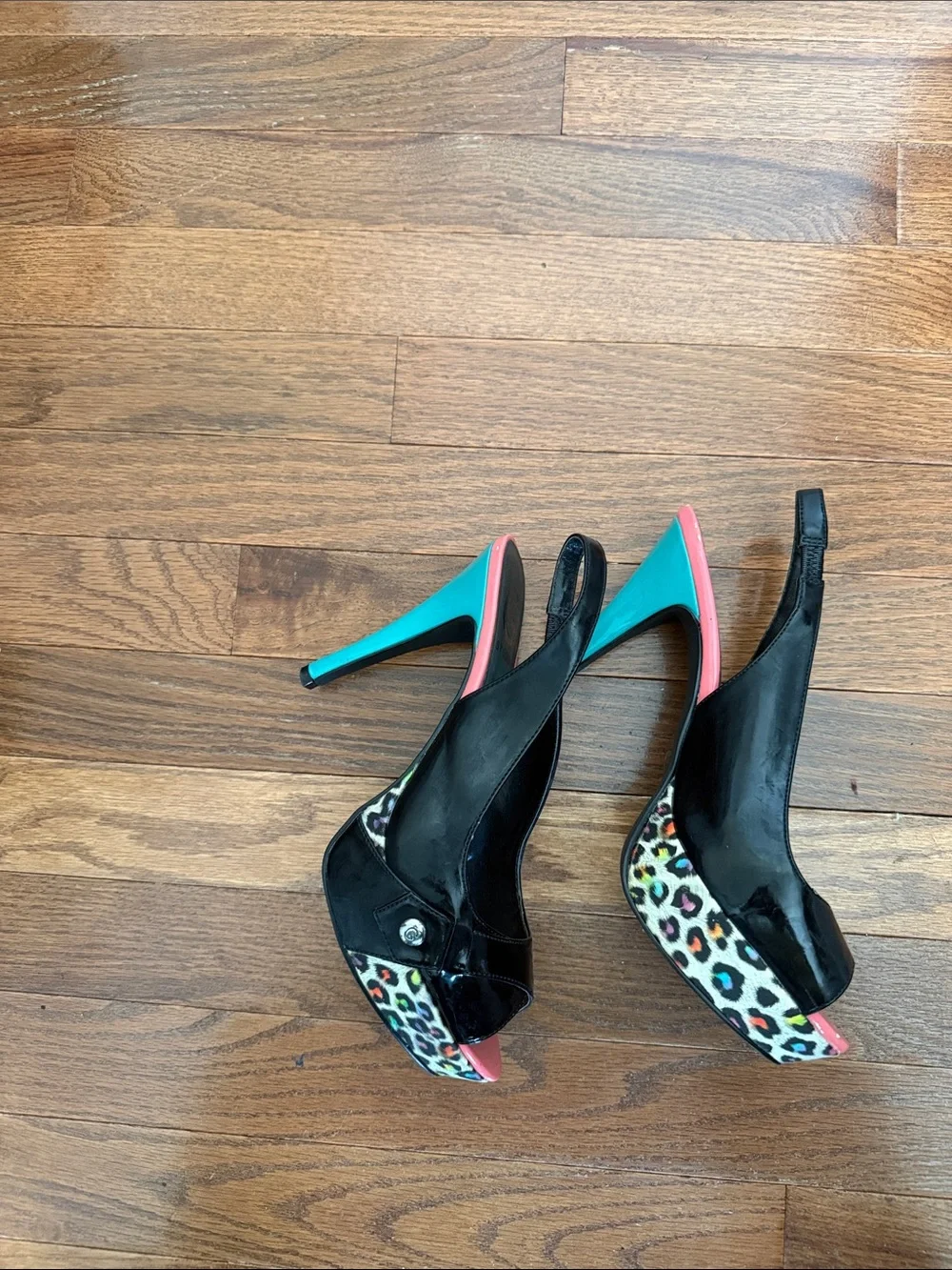 G by Guess Black Heels with Pink Accents Open-Toe Slingbacks